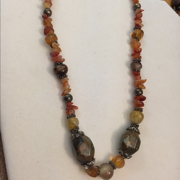Quartz, Jasper, Amber and Silver Necklace - Picture 1 of 5